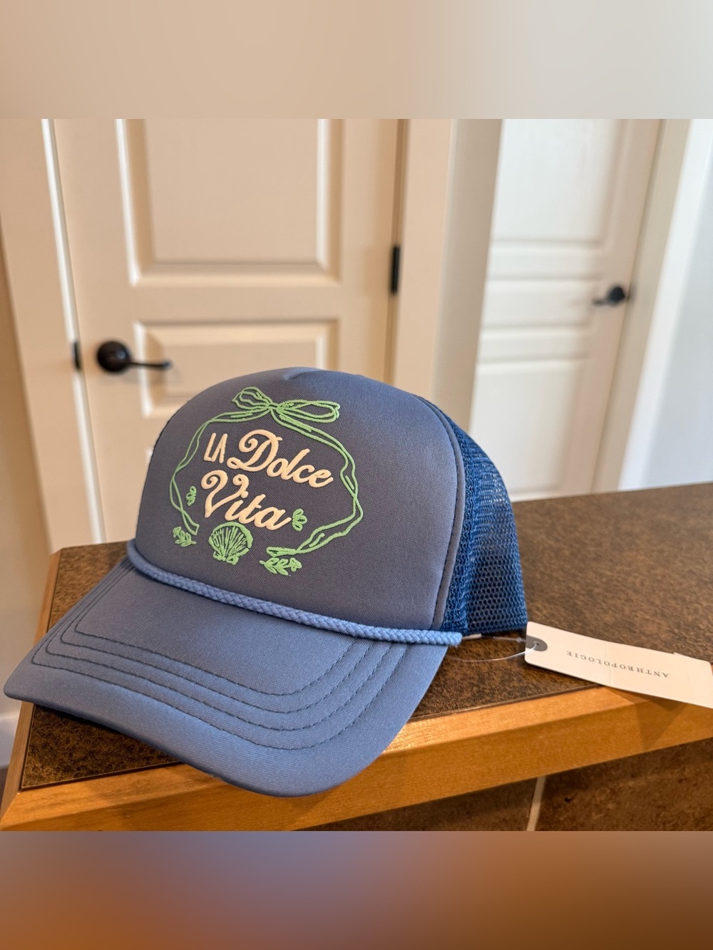 NWT Anthropologie Blue La Dolce Vita Trucker Hat